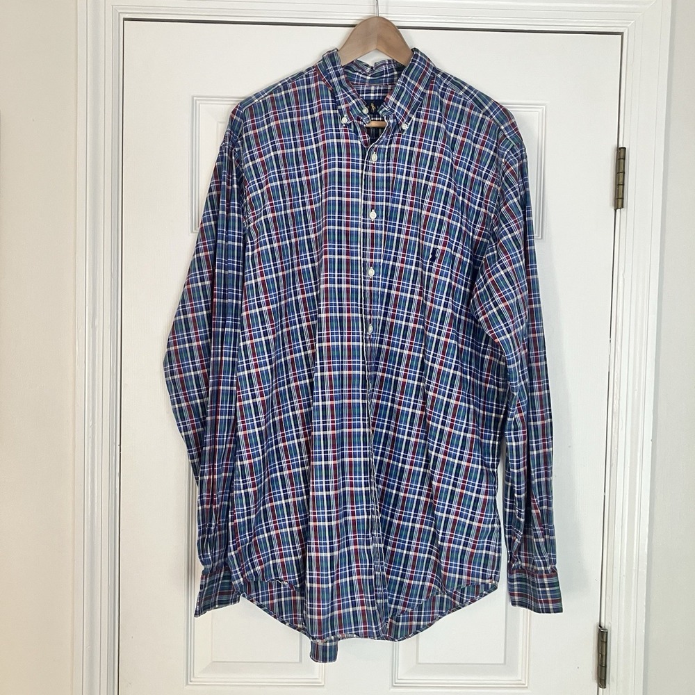 Polo Ralph Lauren Button Down Shirt‎ Mens LT Large Tall Plaid Long Sleeve Pony - Picture 9 of 10
